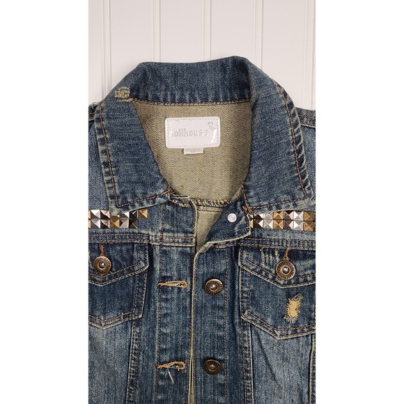 Dollhouse Distressed Studded Sleeveless Denim Vest Women Teen Size Medium - Picture 2 of 5